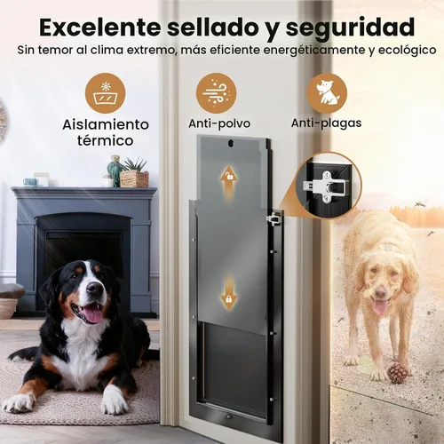 Vista 4 de Puerta XL para Perro de Aluminio para Puerta Exterior, Puerta Extra Grande para Perro, Puerta Resistente para Mascotas, Dobles Solapas Magnéticas