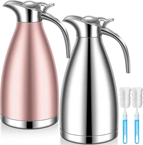 Vista 8 de Uiifan 2 Piezas Jarras Térmicas de Café de 68 oz, Jarra de Café Aislada de Acero Inoxidable para Líquidos Calientes, Olla Térmica al Vacío