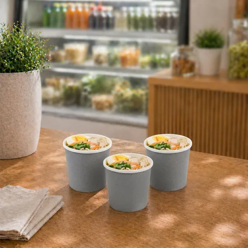 Vista 4 de Restaurantware - Bio Tek - Vasos de sopa desechables de 12 onzas, 200 tazas de sopa de papel para microondas - Las tapas ventiladas se venden por