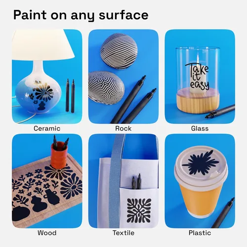 Vista 2 de Artistro 2 marcadores de pintura acrílica negros - 3mm marcadores de punta media - Perfectos para manualidades, proyectos de arte y más