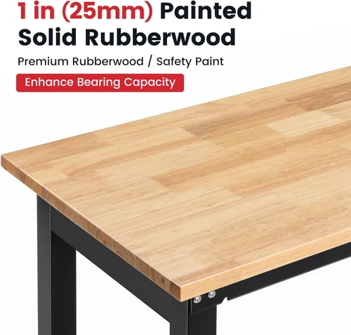 Vista 2 de ENJOYWOOD Banco de trabajo resistente de 41 pulgadas, banco de trabajo de altura ajustable con parte superior de madera de caucho maciza, mesa