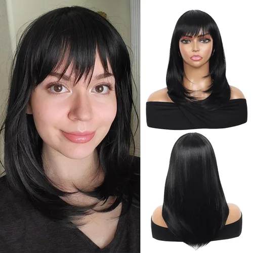 Vista 2 de Kalyss peluca de mujer larga lacia, de pelo sintético negro para mujeres (negro)
