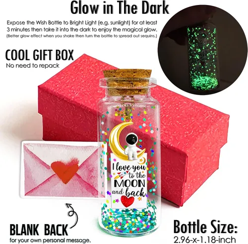 Vista 3 de Glow I Love You to the Moon and Back, mensaje romántico en una botella, regalo de aniversario luminoso en tarro de deseos, lindo regalo de San
