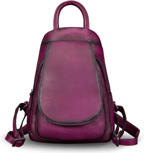Vista 3 de Mochila de cuero para mujer, estilo vintage, hecha a mano, informal, pequeña mochila