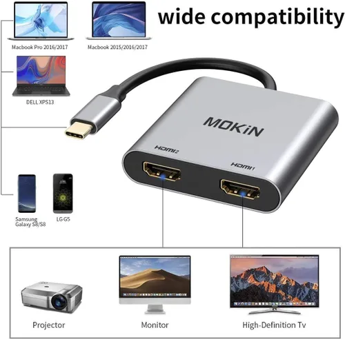 Vista 2 de Estación de acoplamiento USB C Estación de acoplamiento tipo USB C a adaptador HDMI para monitor dual 4K@60HZ para MacBook Pro 2020-2016, MacBook