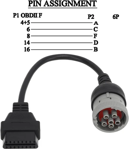 Vista 5 de Cable adaptador OBD1 a OBD2 de 6 pines a 16 pines para camión resistente J1708, cable adaptador de diagnóstico Cable convertidor de escáner