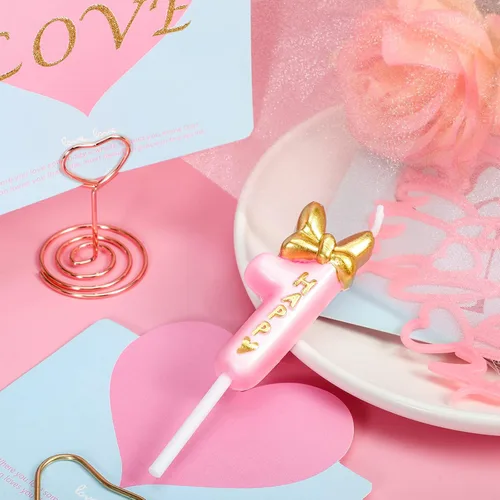 Vista 4 de Nuanchu Vela Rosa Número 1 para Niña Feliz Cumpleaños Decoración Superior, para Pastel de Cumpleaños Repostería Celebración Reuniones Aniversario