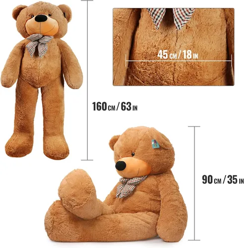 Vista 9 de Joyfay Oso de peluche gigante de 63 pulgadas, color marrón claro, enorme 5.25 pies, oso de peluche, regalo grande de San Valentín