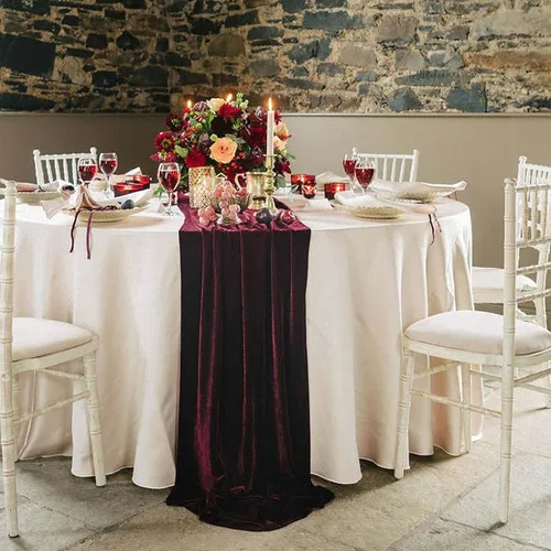 Vista 27 de Lujoso camino de mesa de terciopelo, decoraciones de recepción de boda de 10 pies, tela de terciopelo suave de 20 x 120 pulgadas, revestimiento