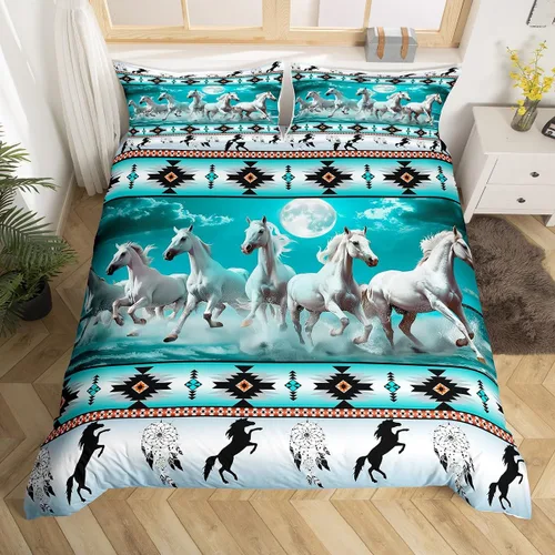 Vista 20 de Juego de funda de edredón con diseño de caballos, atrapasueños para niños, adolescentes, hombres, funda de edredón con estampado de caballos