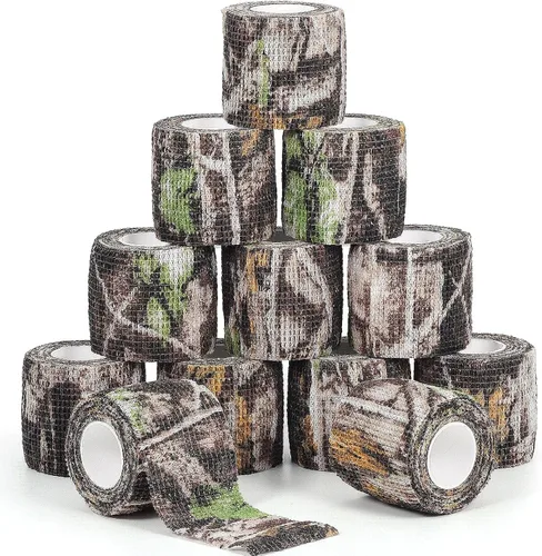 Vista 8 de 12 rollos de cinta de camuflaje de camuflaje de vendaje autoadhesivo de 2 pulgadas x 5 yardas, envoltura protectora de camuflaje autoadhesiva