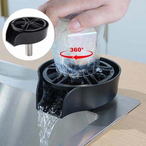 Vista 3 de POCREATION Lavadora automática de vidrio, accesorio de fregadero de boquilla giratoria de 360 grados, lavadora de botellas de acero inoxidable