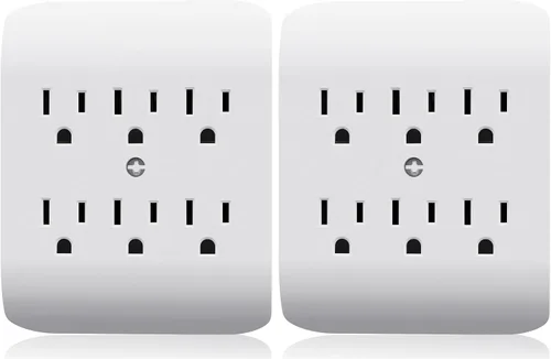 Vista 10 de ELEGRP Extensor de 6 salidas con anclaje central, pestaña de pared con conexión a tierra de 3 puntas, extensor de salida múltiple con 6 tomas
