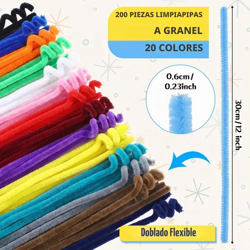 Vista 2 de Yunsailing 200 piezas de limpiapipas de colores vibrantes a granel, tallos 20 colores diferentes