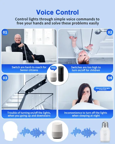 Vista 3 de Enchufe de luz de control remoto con WiFi (solo 2.4G), WiFi inteligente y Bluetooth y adaptador de bombilla RF433 E26 E27 e interruptor de pared