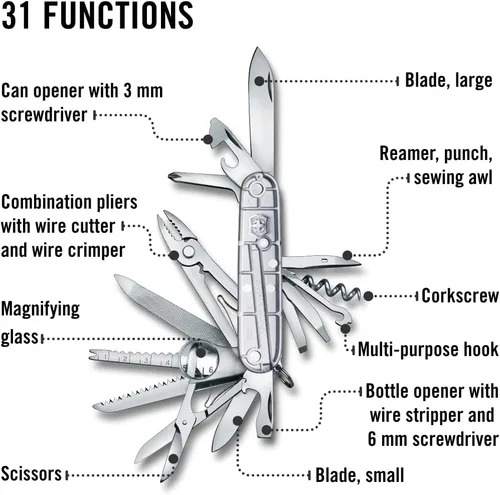Vista 4 de Victorinox Swiss Champ - Cuchillo suizo del ejército, 33 funciones, navaja de bolsillo de fabricación suiza con hoja grande, destornillador, cincel