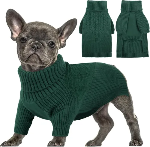 Vista 14 de Queenmore Suéter de invierno para cachorros – Suéter cálido de invierno para perros medianos y medianos, manga larga, cuello alto, azul, XS