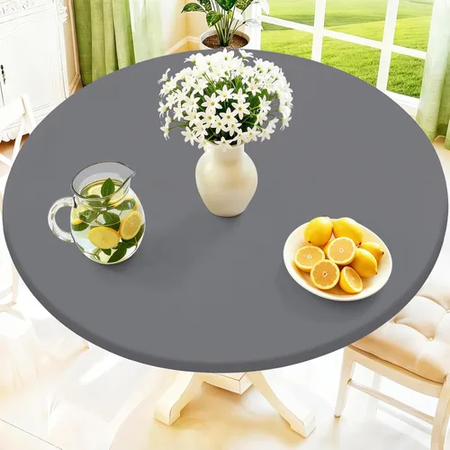 Vista 35 de Moosfor Mantel redondo de elastano, elástico ajustable impermeable para mesas de 18 a 24 pulgadas, mantel de picnic elástico lavable para Azul