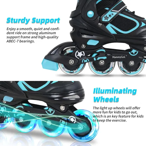 Vista 24 de MammyGol Patines en línea ajustables para niños y niñas, patines con ruedas iluminadas de 4 a 16 años
