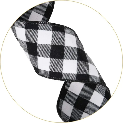 Vista 4 de Adorno para árbol de Navidad a cuadros, lazo grande de 48 x 13 pulgadas, lazos decorativos de búfalo en blanco y negro para la decoración de Navidad