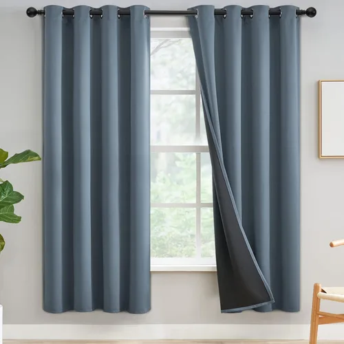 Vista 70 de Yakamok Cortinas negras, cortinas de ventana con aislamiento térmico y eficiencia energética para dormitorio, cortinas opacas completas y cortinas