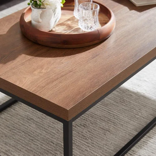 Vista 4 de CENSI Juego de mesa auxiliar y mesa auxiliar de nogal oscuro de 2 piezas, mesa central rectangular de madera y metal de 47 pulgadas + mesa auxiliar