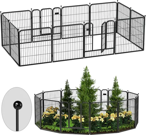 Vista 9 de Valla de jardín al aire libre con puerta, paquete de 6 unidades de 32 pulgadas de alto x 14 pies de largo, metal resistente, valla decorativa