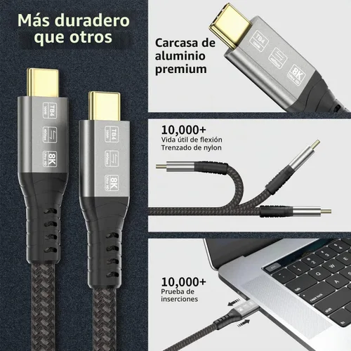 Vista 6 de Cable USB 4 para Thunderbolt 4 40Gbps 8K a 60Hz PD 100W 3.3ft