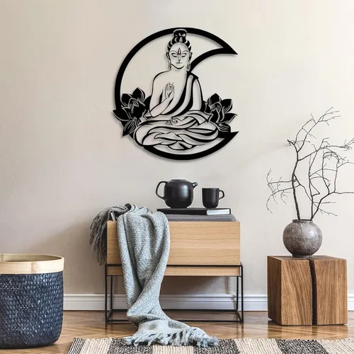 Vista 6 de Arte de pared de metal, arte de pared de metal de Buda, arte de pared de flor de loto de metal, decoración de pared de metal de Buda, arte de pared