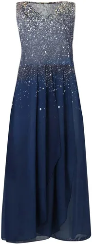 Vista 4 de LMSXCT Vestido de gasa de talla grande para mujer, sin mangas, cuello en V, casual, con volantes, para bodas, cócteles, fiestas, maxi vestidos