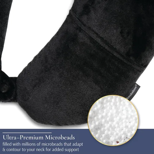 Vista 5 de Brookstone - Almohada de viaje suave con microcuentas para el cuello con bolsillo para teléfono