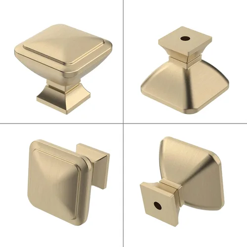 Vista 6 de 9BUILD Paquete de 6 pomos de latón cepillado de 1.2 pulgadas para gabinetes, pomos dorados para cajones, perillas cuadradas para gabinetes