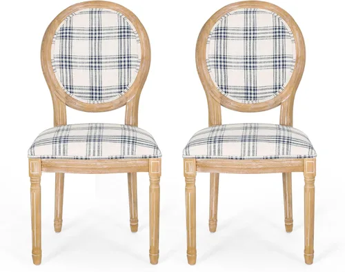 Vista 19 de Christopher Knight Home - Juego de sillas para comedor, modelo Phinnaeus, juego de 4, madera, rayas azul oscuro + beige claro + natural