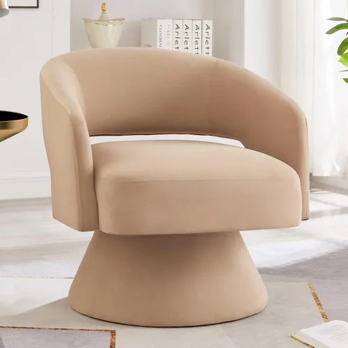 Vista 8 de 24KF Moderno sillón giratorio de 360 grados, cómoda silla de barril de terciopelo para sala de estar y dormitorio, silla redonda giratoria