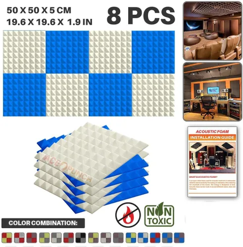 Vista 11 de Paquete de 8 – 4 piezas negras y 4 piezas de paneles de espuma acústica pirámide azul bebé, diseño de bricolaje, aislamiento acústico, aislamiento