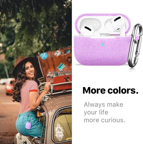 Vista 6 de Funda protectora de silicona con llavero, compatible con Apple AirPods Pro 2, LED frontal visible (morado brillante)