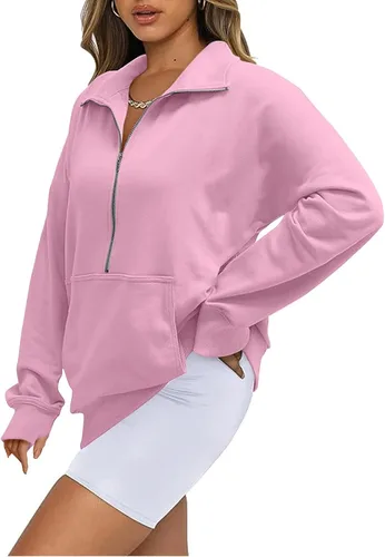 Vista 2 de Sudaderas con cremallera para mujer, chaquetas de otoño e invierno con bolsillos, cuello alto de gran tamaño, sudaderas con capucha