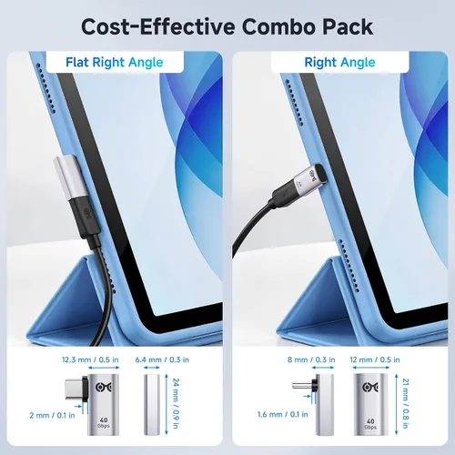Vista 2 de Cable Matters Kit Combo de Adaptador USB-C de Ángulo Recto de 40Gbps, Hasta [Video 4K@240Hz, Carga de 240W, Transferencia de Datos de 40Gbps]