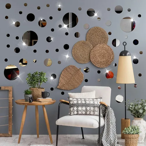 Vista 2 de Juego de 60 calcomanías de pared para bricolaje, espejo de acrílico, calcomanías de pared para sala de estar, dormitorio (negro)
