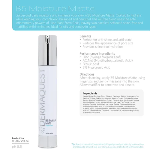 Vista 3 de DermaQuest Essential B5 Moisture Matte - Hidratante facial para piel grasa y propensa al acné - 5% ácido hialurónico hidratante para mujeres