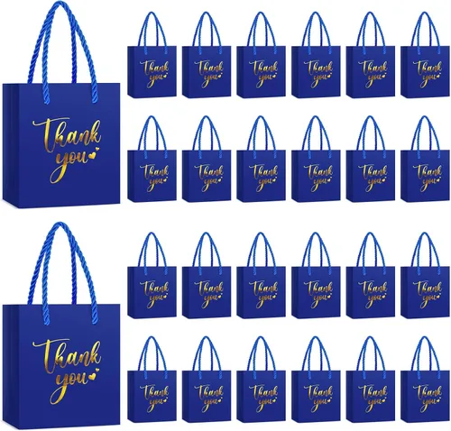Vista 7 de Honoson - 60 mini bolsas de regalo de agradecimiento con asa a granel de 4 x 2.75 x 4.5 pulgadas, pequeña bolsa de papel de aluminio para envolver