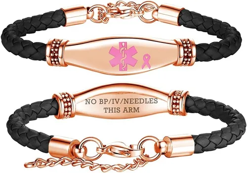 Vista 64 de LinnaLove Pulseras de alerta médica para mujeres, hermosas pulseras de cuero femenino para identificación médica con grabado gratuito