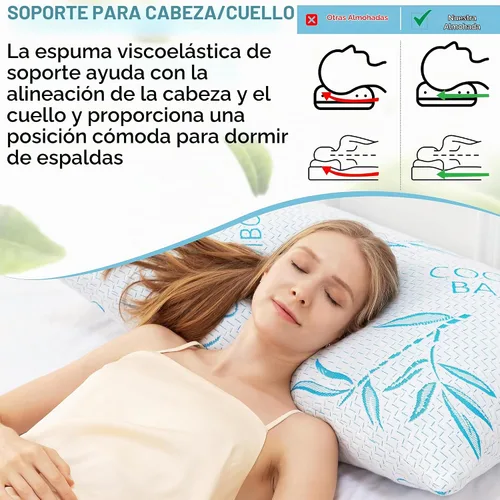 Vista 2 de Paquete de 2 almohadas de rayón de tamaño estándar derivadas de bambú para dormir, almohada de cama ajustable de espuma viscoelástica triturada