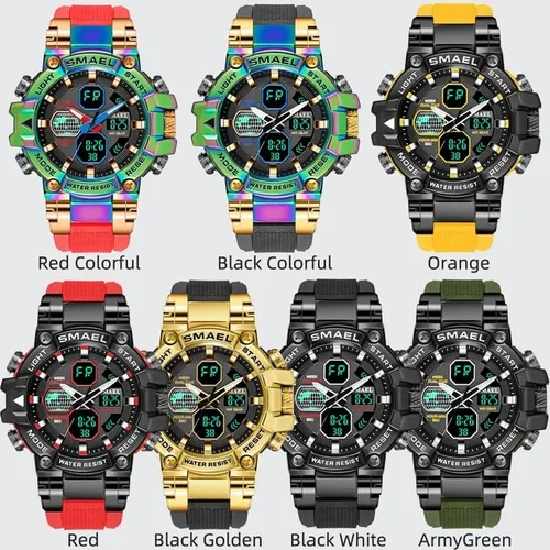 Vista 5 de SMAEL Reloj deportivo digital para hombre, resistente al agua, de doble pantalla, para hombre