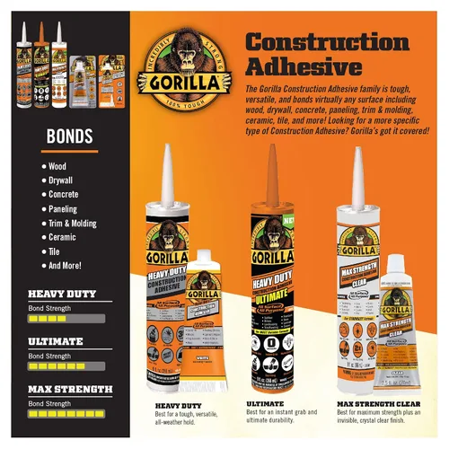 Vista 4 de Gorilla Adhesivo de construcción resistente, tubo de compresión de 2.5 onzas, blanco, (paquete de 5)