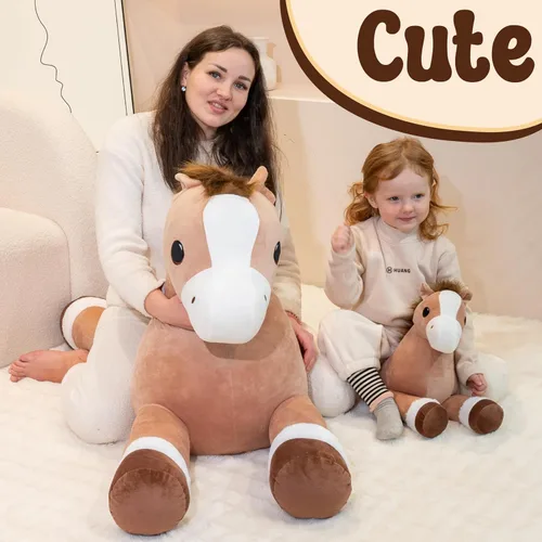 Vista 5 de Animales de peluche de caballo gigante, almohada de peluche grande de caballo grande, poni de peluche grande y suave de 37 pulgadas, lindos juguetes