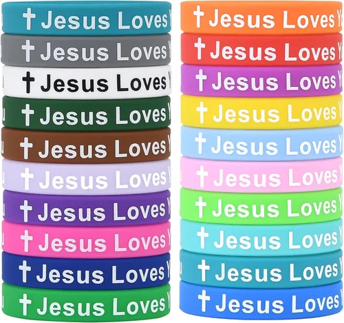 Vista 8 de Jesus Loves You Silicone Wristbands Colorful Rubber Christian Bracelets for Men Women Party Favors