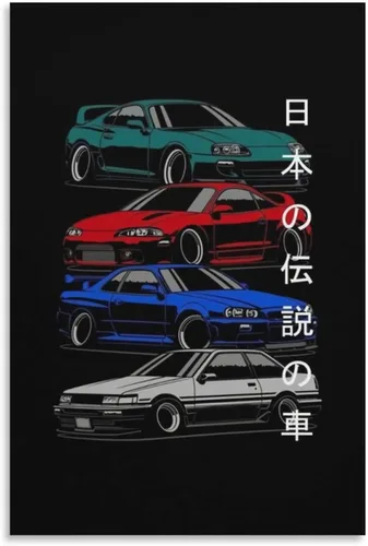Vista 19 de ALUKAP Cuadro decorativo de la familia de autos Vaporwave Jdm Ae86 de los años 90, arte de pared, pósteres colgantes, 12 x 18 pulgadas