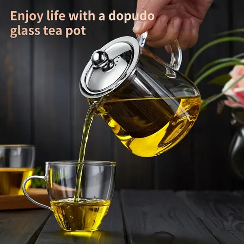 Vista 2 de Tetera de vidrio de 32.1 fl oz, hervidor de té de vidrio de borosilicato con infusor de acero inoxidable desmontable, tetera transparente para té