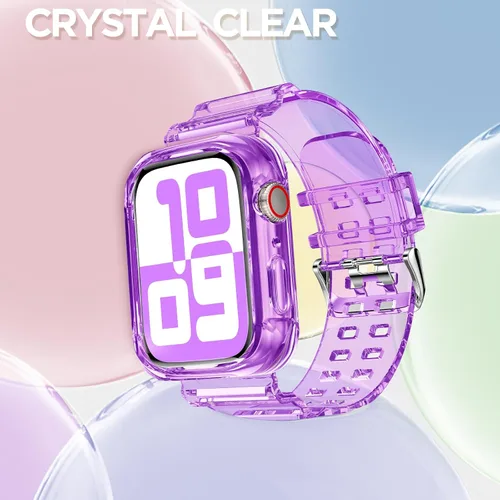 Vista 185 de DABAOZA - Correa transparente compatible con Apple Watch con estuche protector, correa deportiva de TPU con brillo para mujeres y hombres